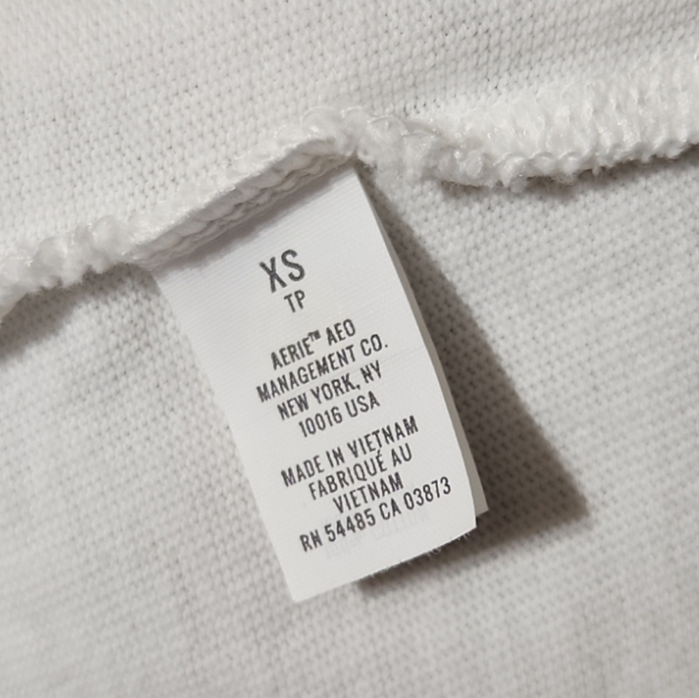 Aerie Soft White Front Lace Up Hooded Sweatshirt Ribbed Cuffs & Rolled Hem (XS) - Picture 10 of 11